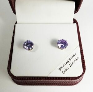 Tivoli stud Earrings Purple Sterling silver cubic Zirconia in Box